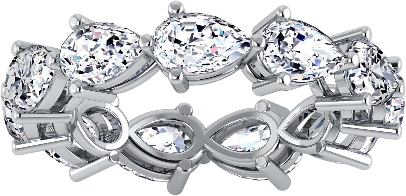 3.94 CTW Pear Cut Diamond Eternity Ring for Women in 14K White/Yellow Gold, E-F Color VS Clarity, Luxury Bridal Wedding Band, Size 6.5, Fine Jewelry Gift