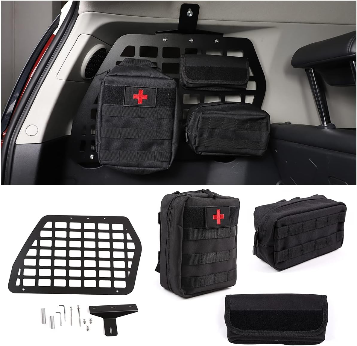 Trunk Storage Panel Compatible with Toyota FJ Cruiser 2007-2021, Modular Rear Left Cargo Rack Shelf Interior Luggage Holder and 3 PCS Oxford Cloth Multifunctional Bag (Left, with 3PCS Bag)
