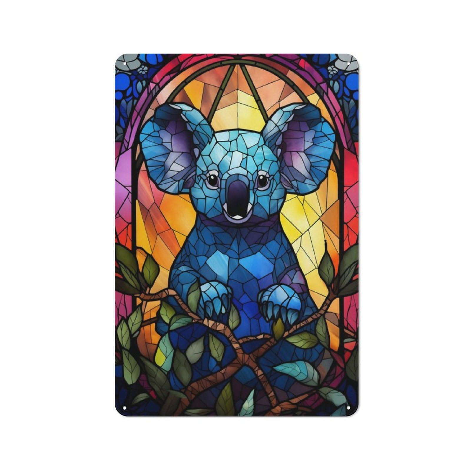 Junmoney Koala Bear Stained Glass Retro Metal Wall Sign 30X20cm With For Home Bar Wall, A Housewarming Gift For Hosts Who Enjoy Retro Interiors