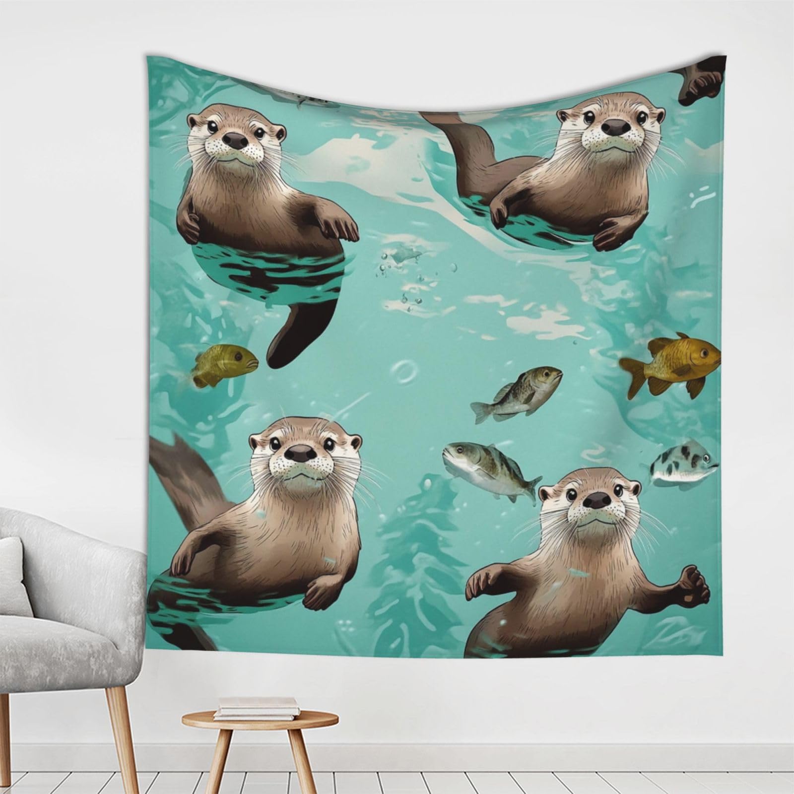 Xopekvlawm Otters Tapestry Wall Hanging For Bedroom Aesthetic Wall Mural Tapestries 150X150 Cm Art Backdrop Tapestries Landscape Poster Tapestry For Living Room Dorm Office Home Decor