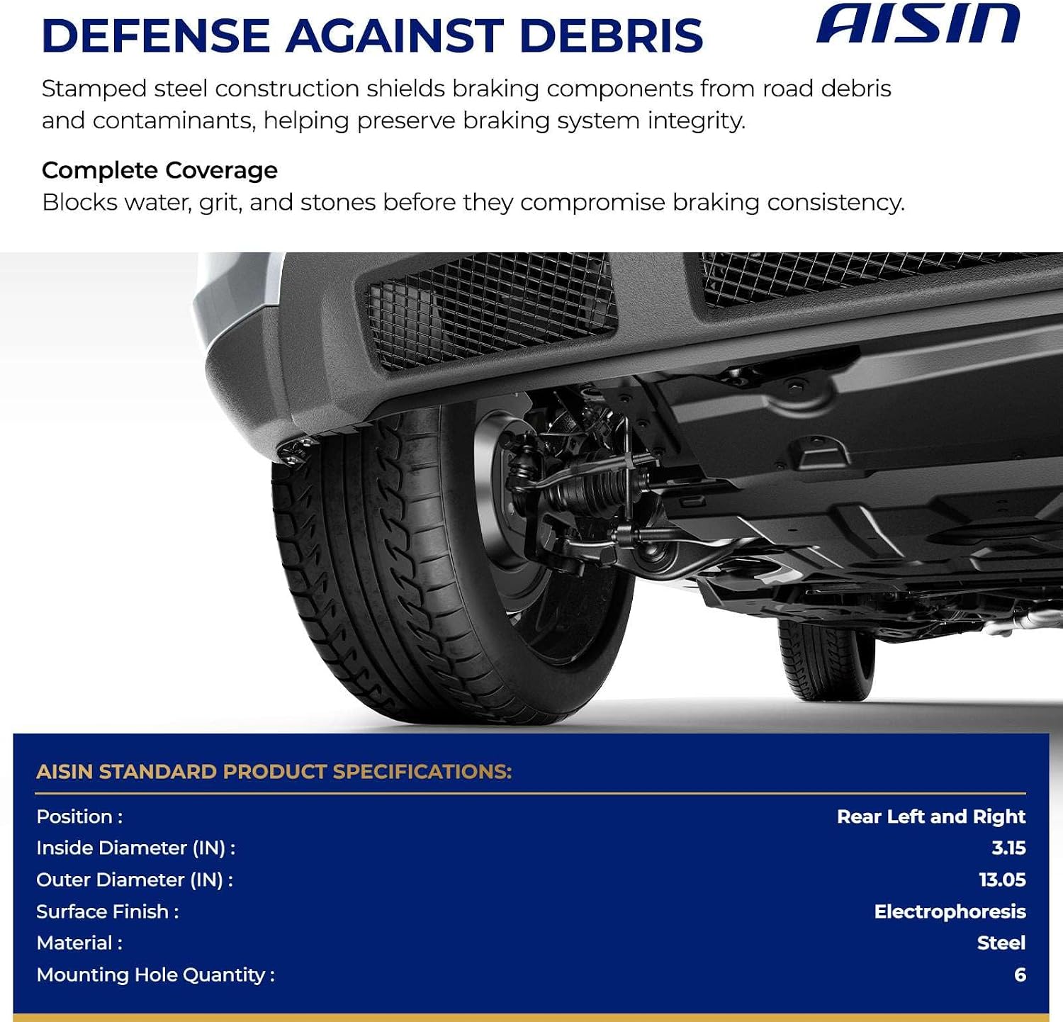 AISIN AFTERMARKET BDSM-00199 Set of 2 Rear Left and Right Brake Dust Shield - Compatible with Mitsubishi Outlander 2013-2020, RVR 2012-2014 2016-2024, Eclipse Cross 2018-2020 2022-2024