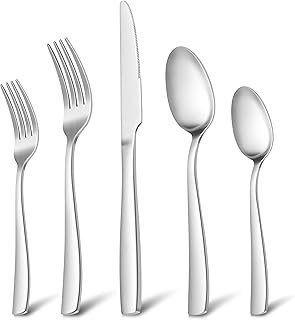 E-far Matte Silverware Set for 4, 20 Pieces Stainless Steel Flatware Eating Utensils Set for Home Kitchen Restaurant, Metal Forks Spoons and Knives with Square Handle, Dishwasher Safe