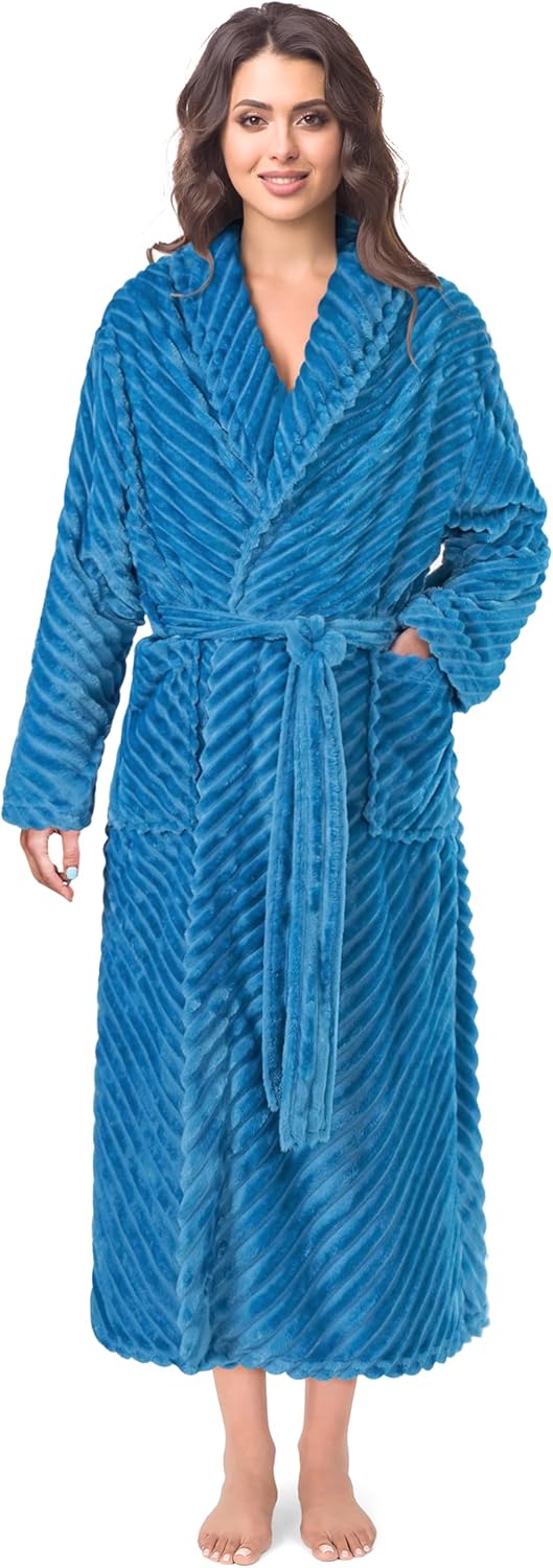 PAVILIA Super Soft Womens Robe, Fluffy Plush Fuzzy Cozy House Shower Bathrobe, Ribbed Striped Warm Fleece Long Robe for Women - Image 7