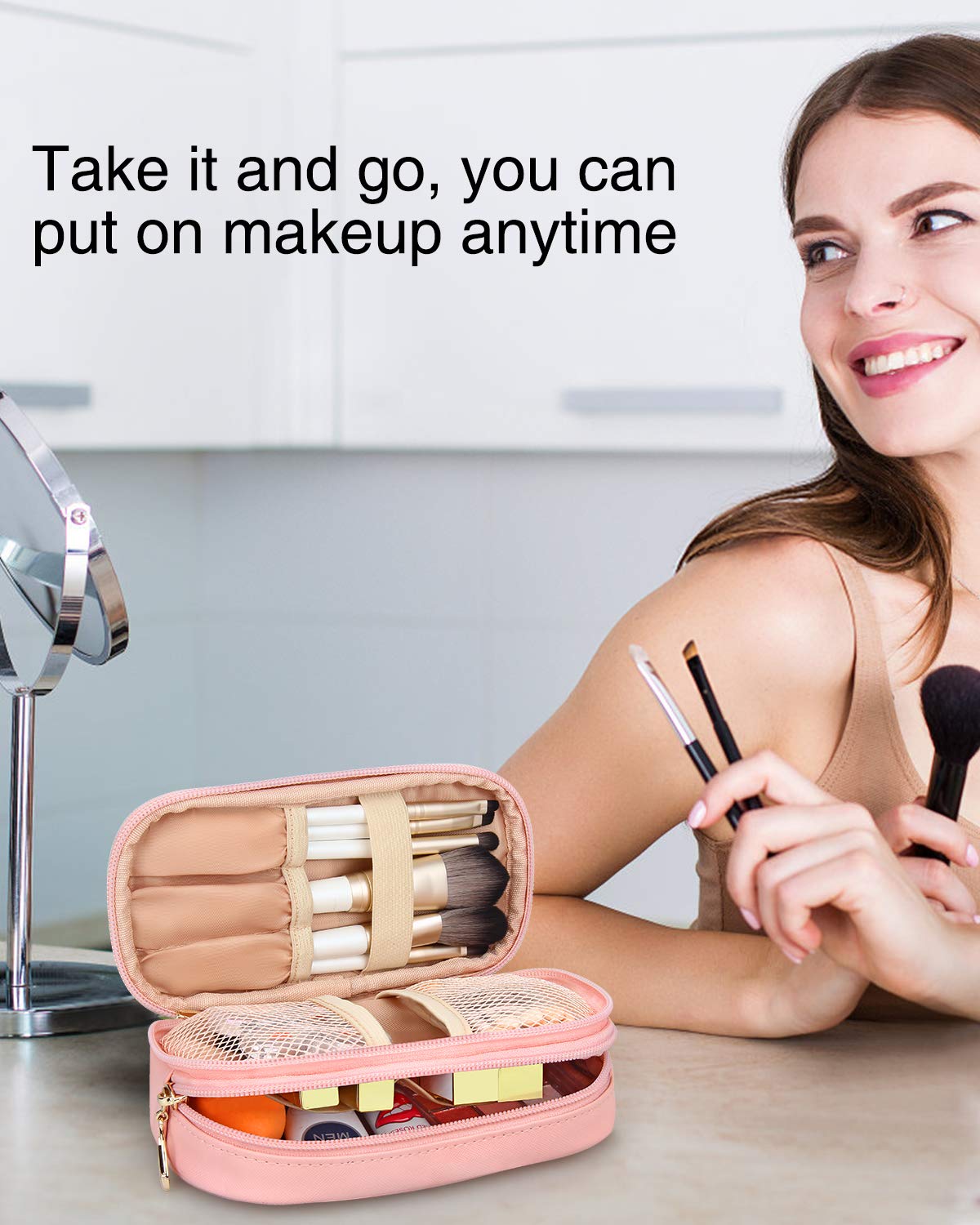 MONSTINA Makeup Bag for Women,Pouch Bag,Makeup Brush Bags Travel Kit Organizer Cosmetic Bag (small, pink) : Beauty & Personal Care