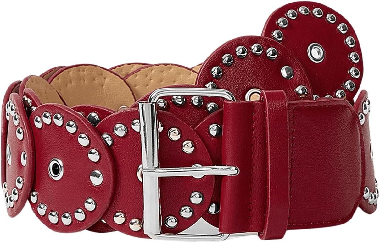 MakeMeChic Women's Faux Leather Wide Disc Buckle Belt Boho Disk Western Waist Belts