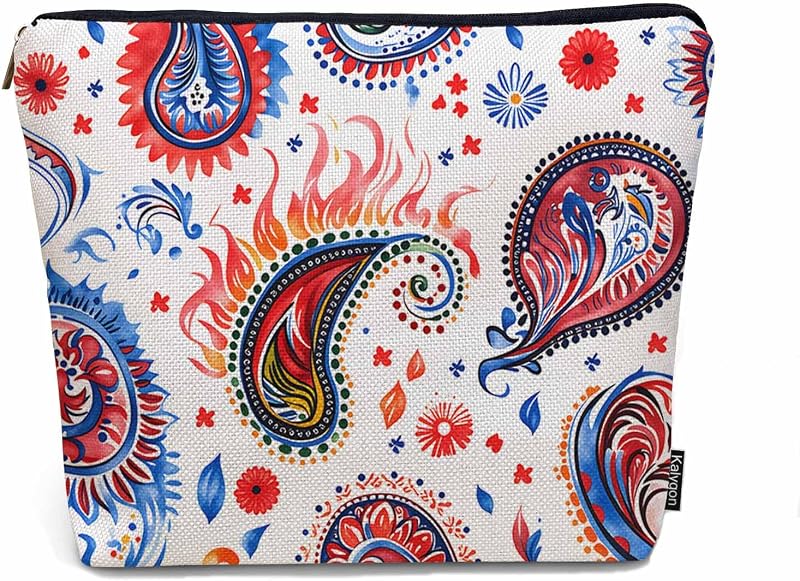 Necessaire organizadora de maquiagem Kalygon Paisley Floral com zíper, 20,07 x 18,03 x 0,51 cm