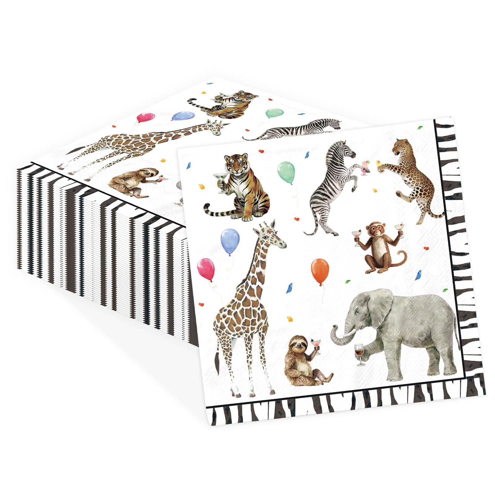50Pcs Jungle Safari Animals Gone Wild Cocktail Napkins 5 x 5 inch 3 Ply