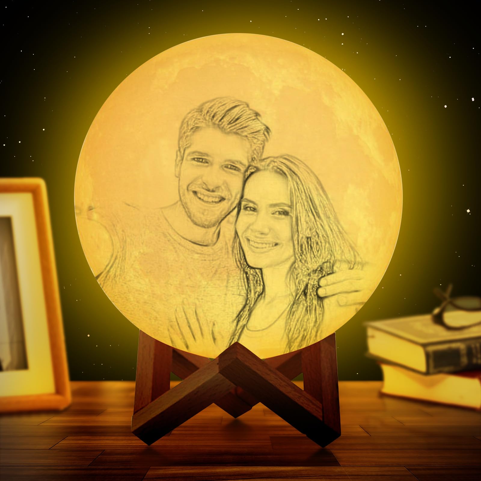Custom Moon Lamp – Personalized 3D Printed Night Light with Photo & Text, 16-Color USB Rechargeable Touch Lamp for Mother's Day, Christmas, Valentine's Day, and Anniversaries