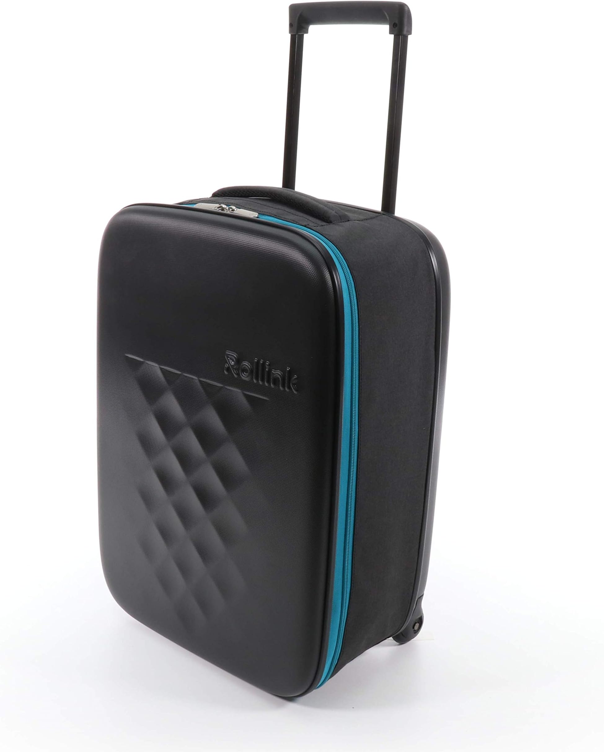Flex 21" by Rollink - Easy to Store, Foldable, Expandable, Ultra Light Collapsible Hardside Suitcase (Black/Blue) ...