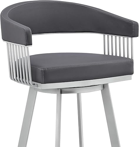 Miniatura 9 de Armen Living Chelsea - Taburete de bar de piel sintética gris pizarra de 29 pulgadas y metal plateado