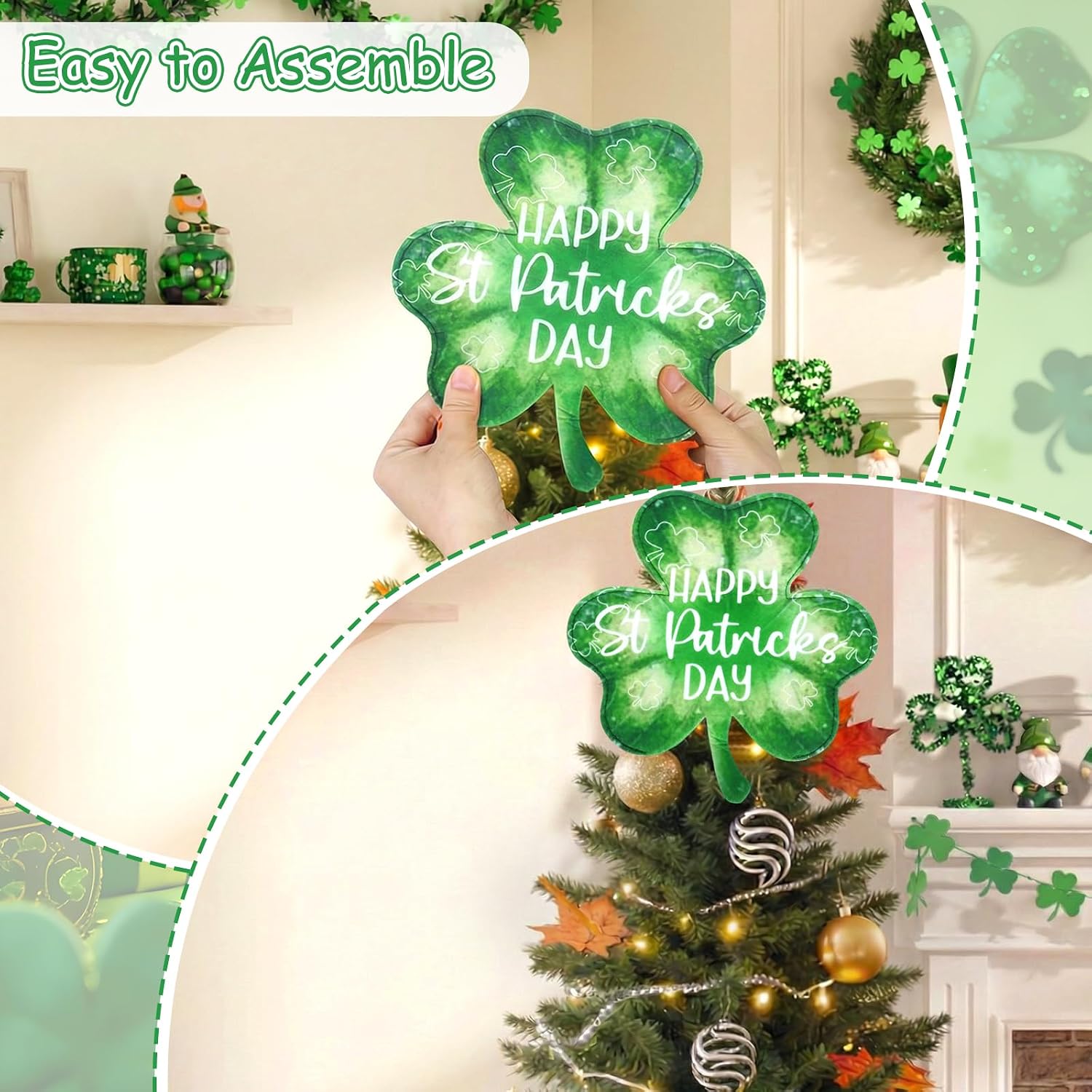 St. Patrick Day Tree Topper Hat Irish Green Shamrock Top Hat Tree Decoration Green Shamrock Holiday Home Party Decor image 4