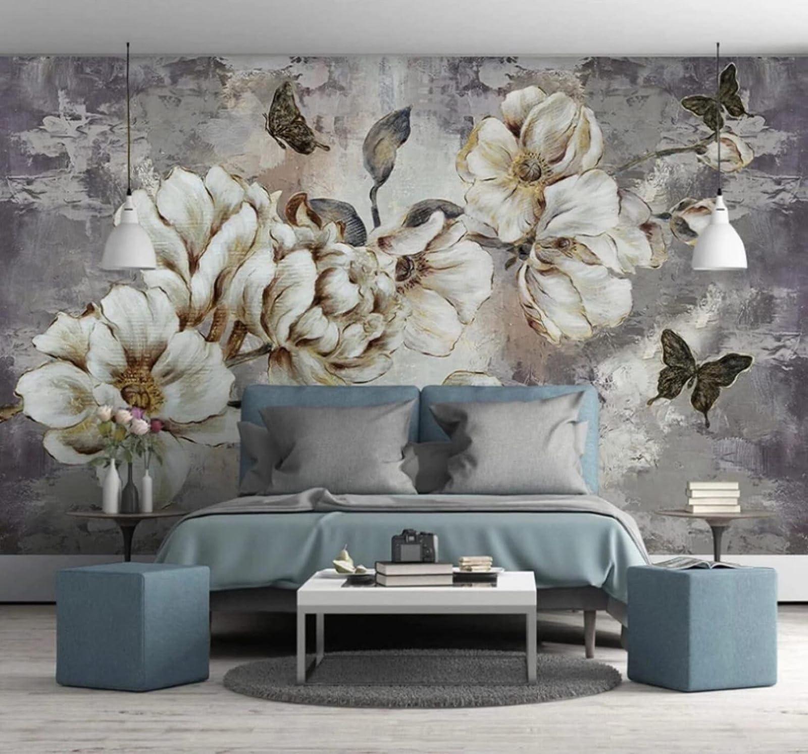 XLMING Retro Three Dimensional Hand Drawn Flowers and Butterflies 3D Wallpaper Luxury Home Dining Decor Paste Sofa Living Room The Wall for Bedroom Mural-200cm×140cm