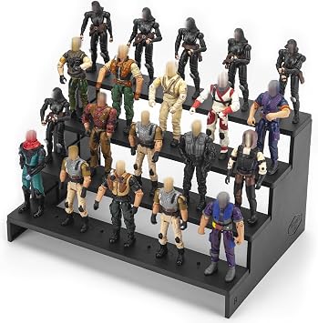 3.75 inch Action Figure Risers Stand, VINTAGE 1977-1985 Star was/ Gijeo Figure Display Stands with Flexible Pegs, Toy Support Base Holder Accessories for 1/18 Scale Figures, 4 Tiers, Black