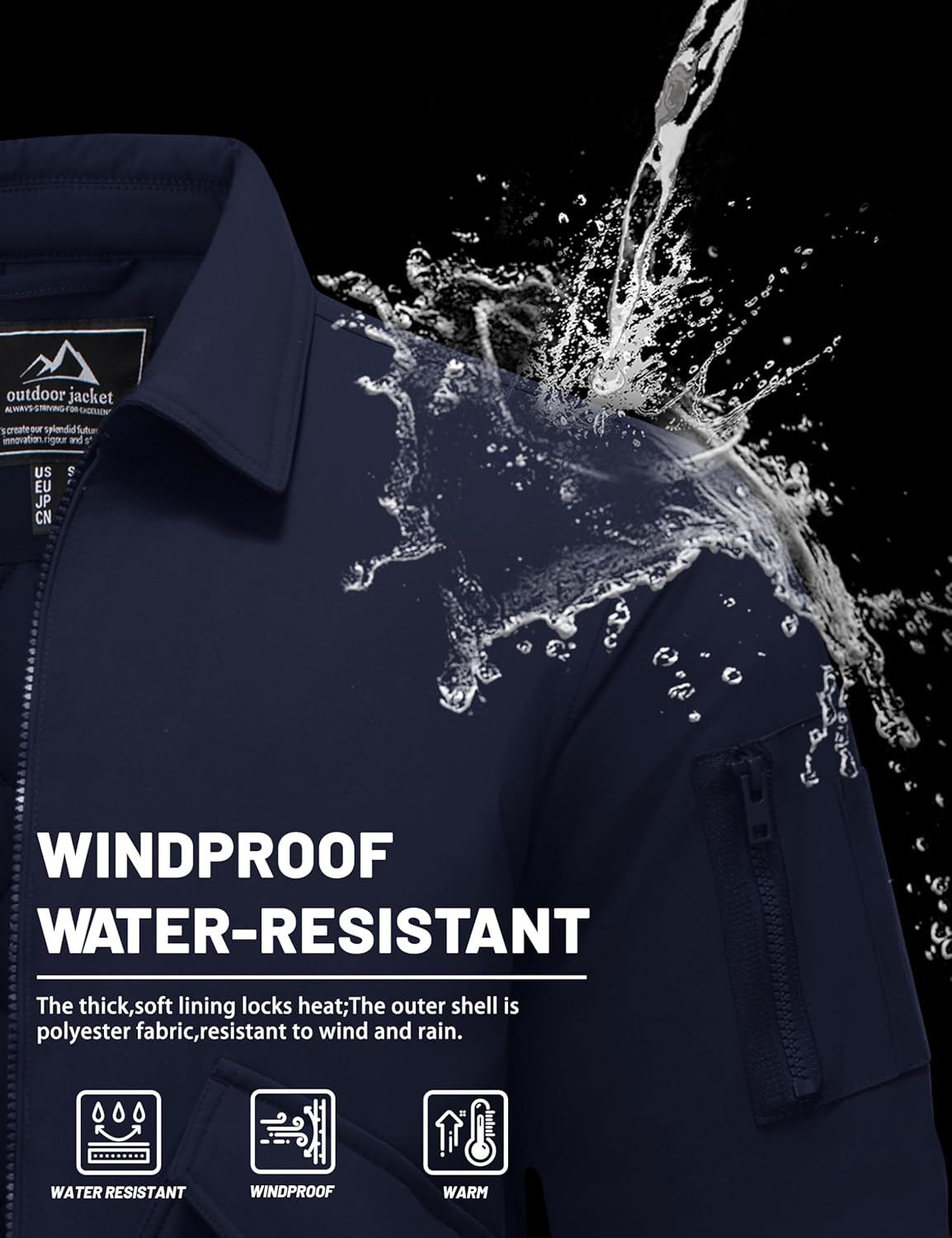 TACVASEN Men's Bomber Jacket Thick Quilted Jackets Zip Up Water Repellent Windproof Winter Warm Coat with 6 Pockets - Image 4