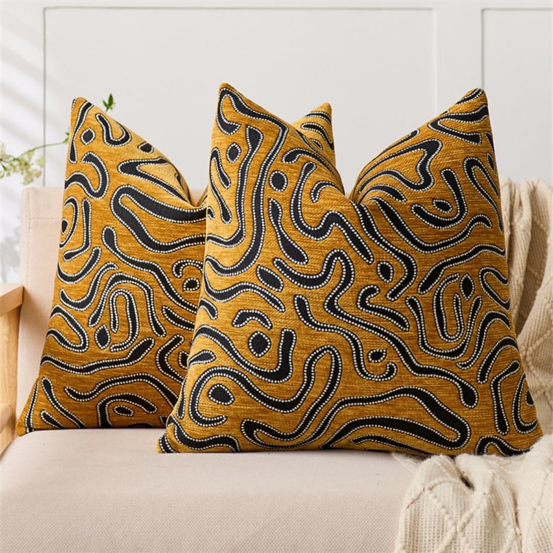 Set of 2 Yellow Modern Minimalist Throw Pillow 18x18 Shenier Leopard Print Pillow for Livingroom, Bedroom,Sofa and Chair