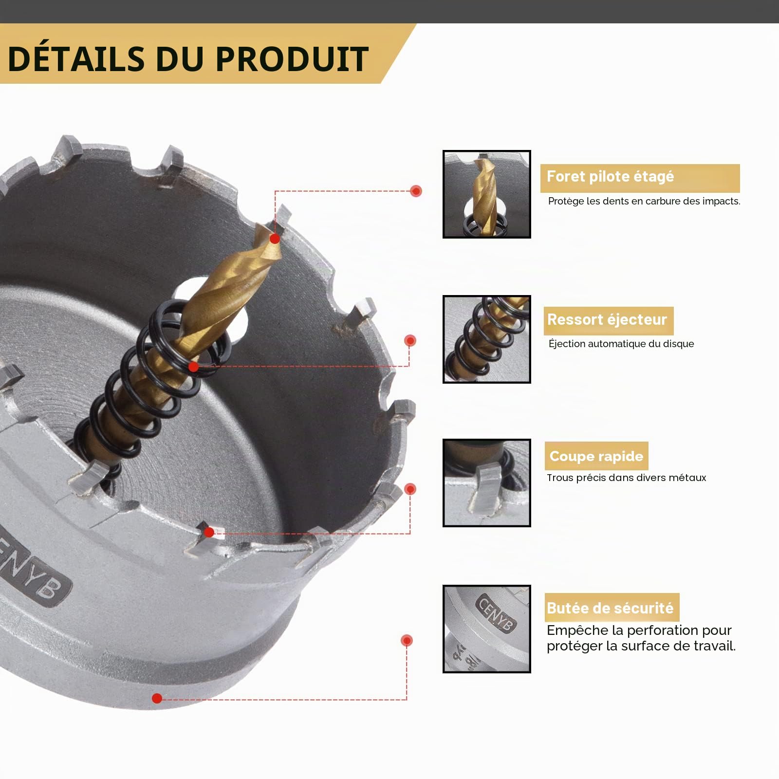 TCT Kit de scie cloche en carbure pour métal dur 12 pièces au total (13-54mm)