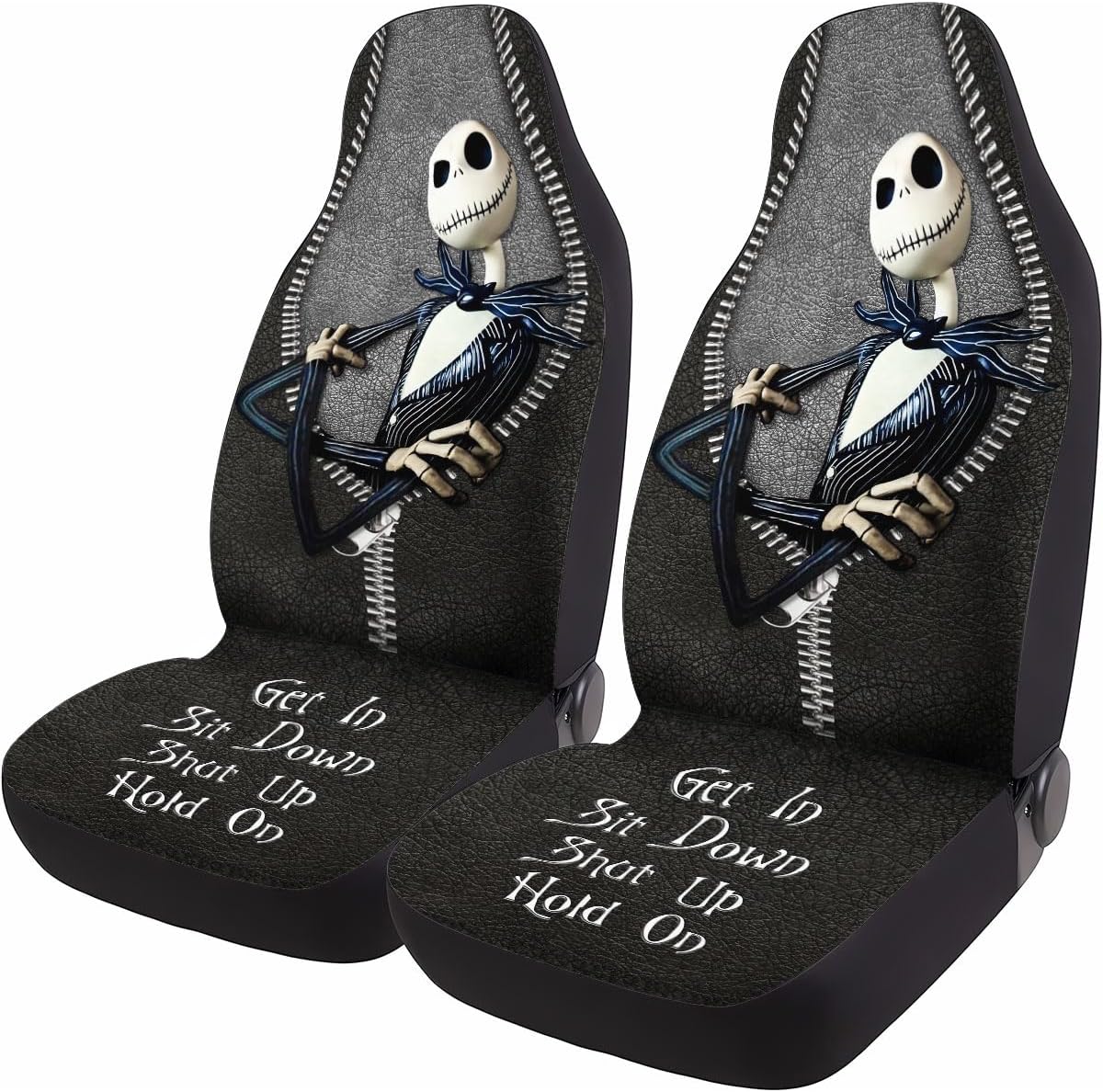 Horror Nightmare Skellington 2 Front Car Seat Covers for Car Truck SUV, Christmas Car Gifts, Durable Bucket Seat Cover, Protective Interior Decor