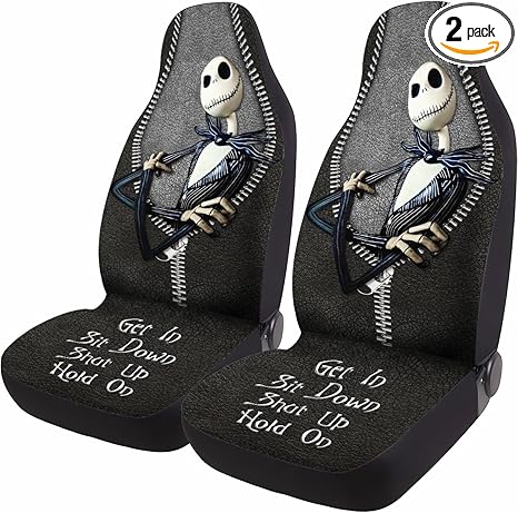 Horror Nightmare Skellington 2 Front Car Seat Covers for Car Truck SUV, Christmas Car Gifts, Durable Bucket Seat Cover, Protective Interior Decor
