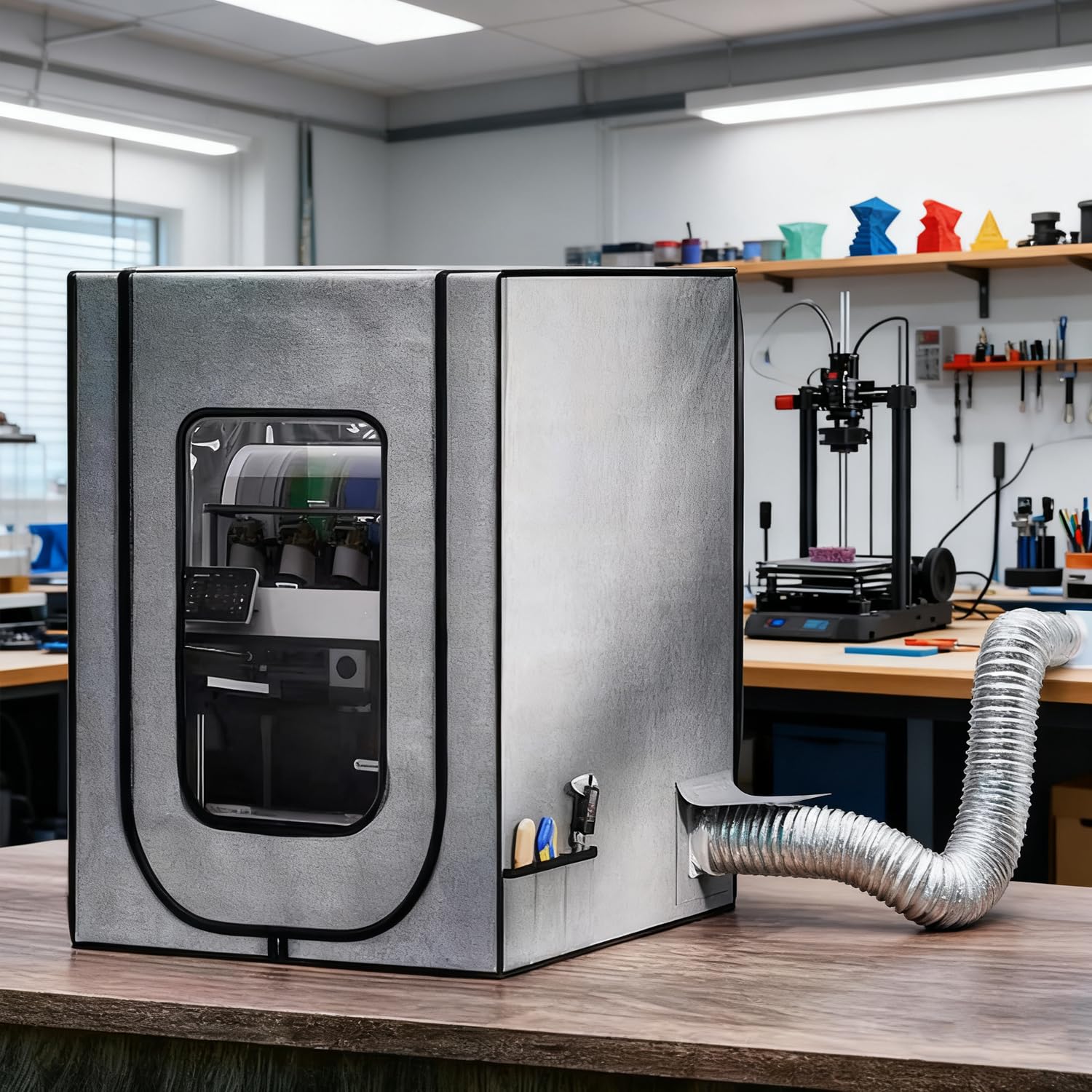 Contenitore per stampante 3D con estrazione fumi, ventola da 5700 giri/min, controllo temperatura e umidità, tenda antipolvere con termometro e igrometro, 55 x 65 x 78 cm per stampa pulita