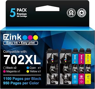 E-Z Ink (TM) Remanufactured Ink Cartridge Replacement for Epson 702XL 702 T702XL T702 to use with Workforce Pro WF-3720 WF-3733 WF-3730 Printer (5 Pack)