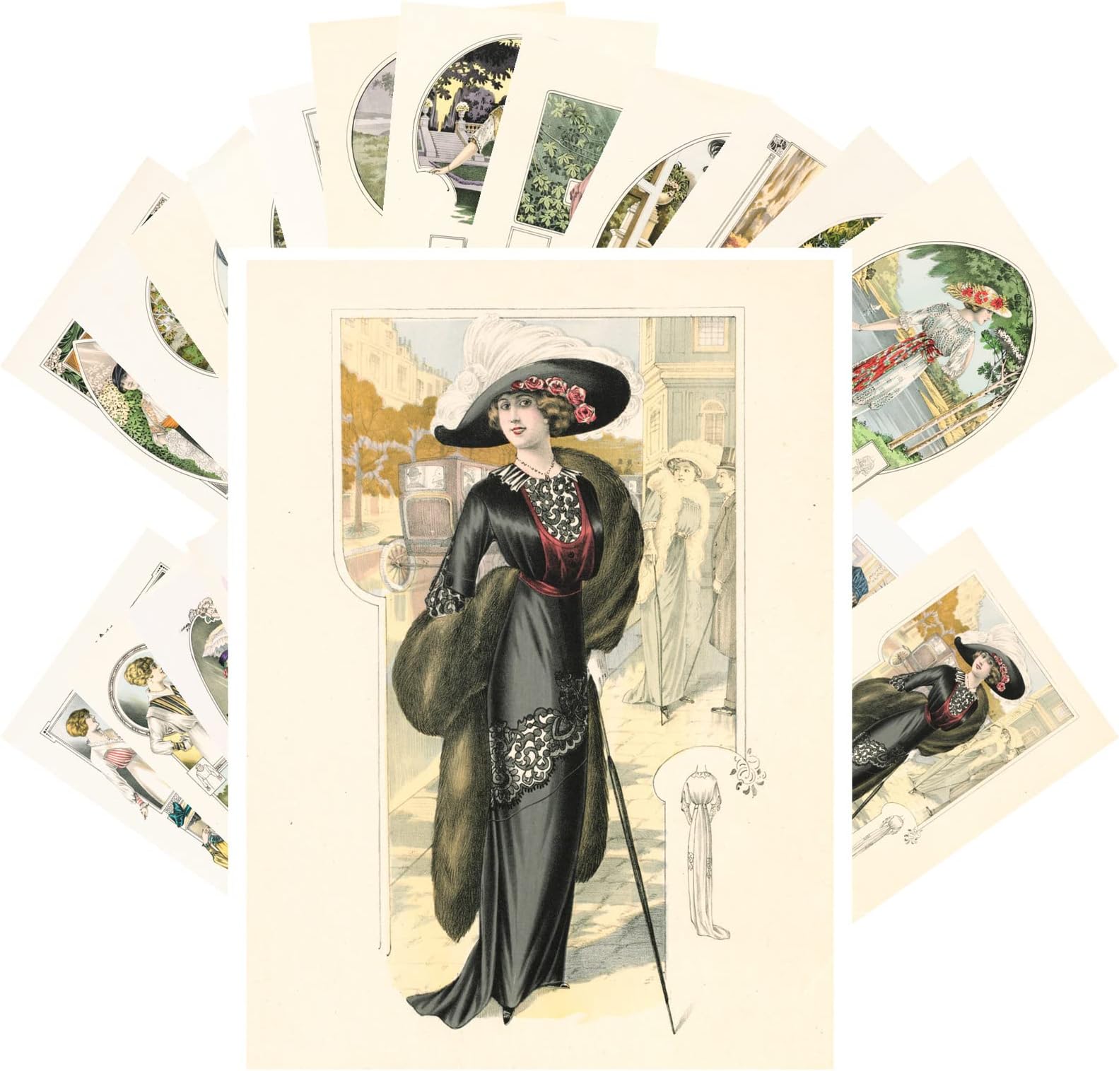 PIXILUVVintage Postcards (24 pcs 4"x6" ea) Collections of Gorgeous Graceful Ladies Posing in Lovely Landscapes Vintage Postcards Retro Greeting Card Book Illustration Reprint
