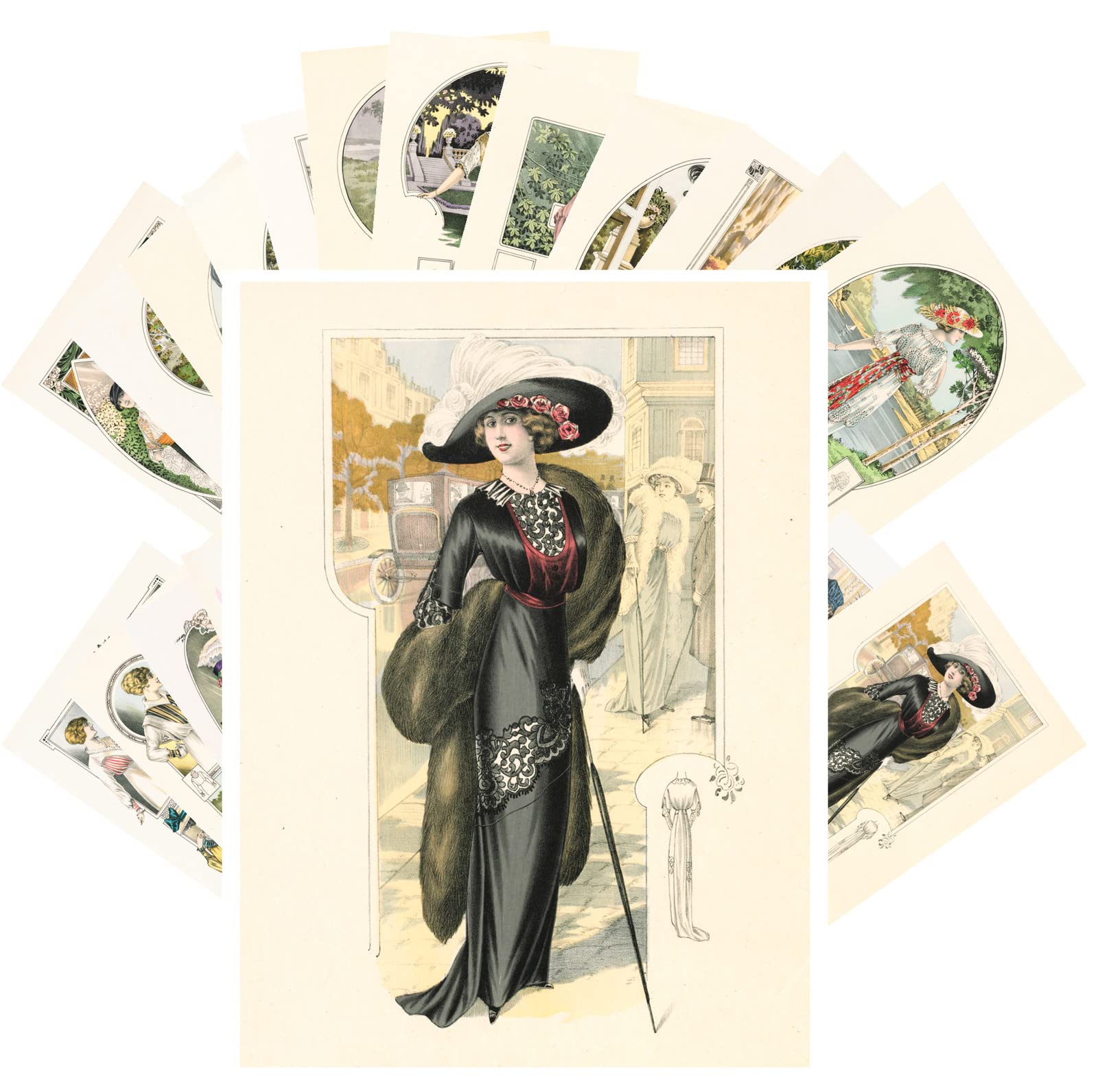 PIXILUVVintage Postcards (24 pcs 4"x6" ea) Collections of Gorgeous Graceful Ladies Posing in Lovely Landscapes Vintage Postcards Retro Greeting Card Book Illustration Reprint