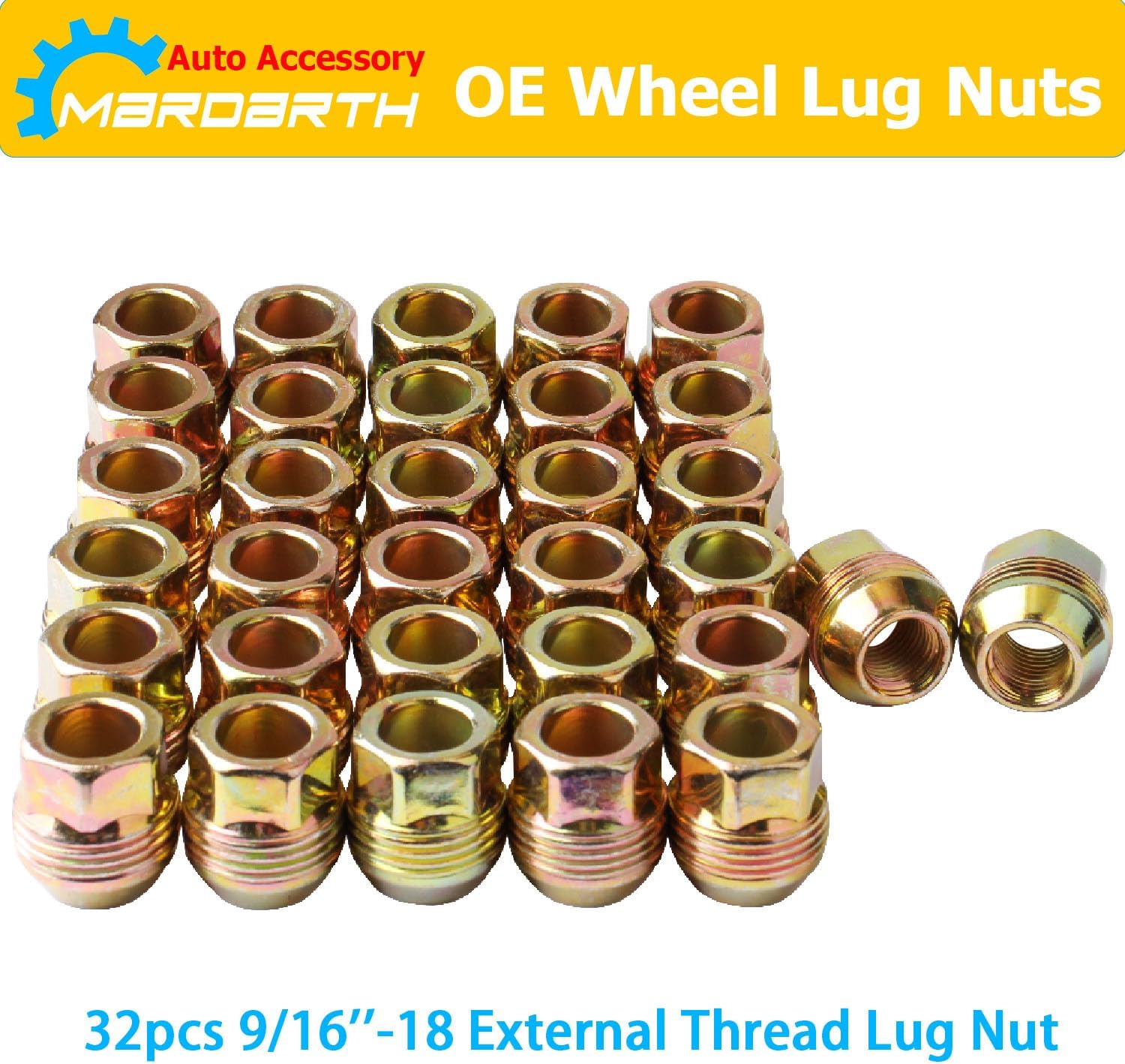 Set of 32, 9/16 OEM Factory Wheel Lug Nuts Replacement for 1971-1988 Chevy GMC, 9/16-18 Thread 8 Lug Wheel, Part Number # 611-161