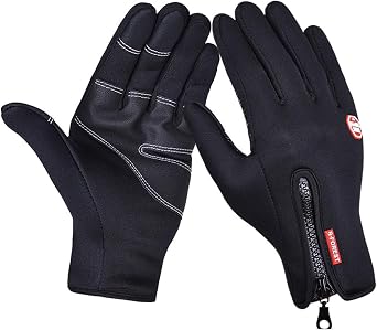 Elonglin Unisex Sports Cycling Gloves Winter Warm Touch Screen Fleece Windproof Black PU M