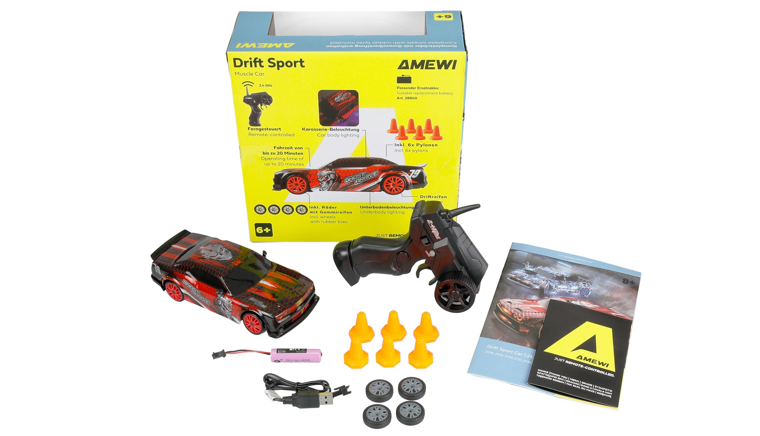 Remote Controlled Drift Sport Muscle Car with Underbody Lighting 4WD 1:24 RTR Red Children from 6 Years