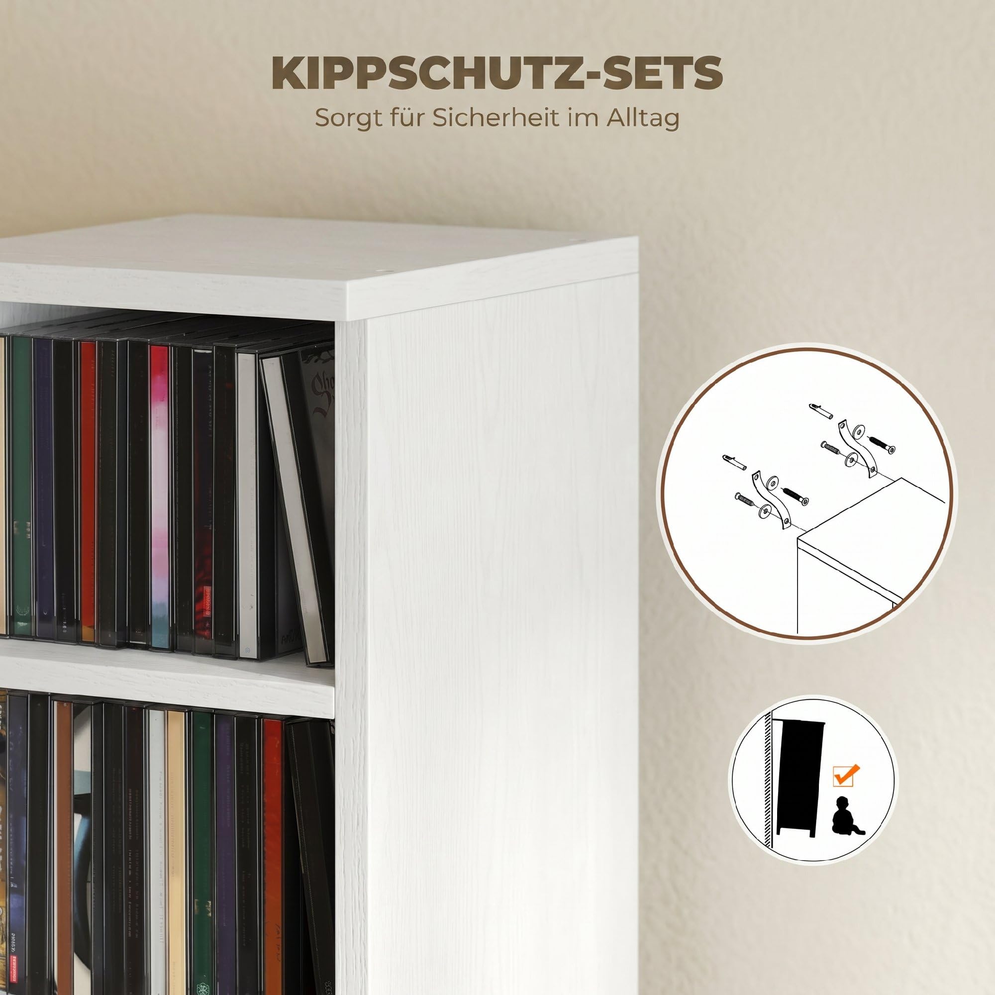 HOMCOM CD-, DVD- und Blu-ray-Regal 2er Set Stapelbar 21x22,5x88,5 cm Weiß | CD-Regal, Standregal mit 5 Verstellbaren Einlegeböden, Medienregal, Dekoregal Aufbewahrung