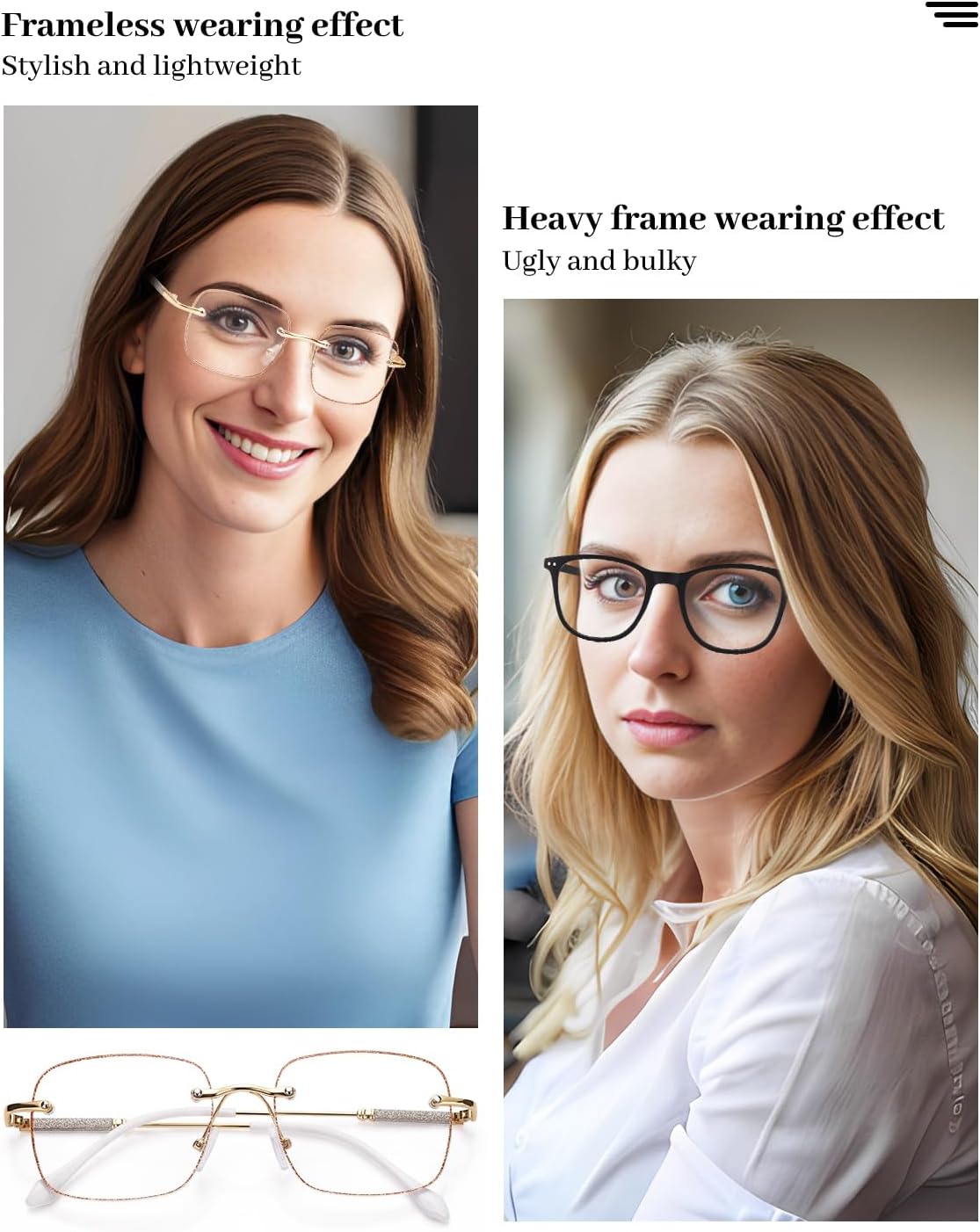 LUFF Rimless Reading Glasses for Women Blue Light Blocking,Fashion Metal Computer Readers,Frameless Eyeglasses Anti Eyestrain - Image 3