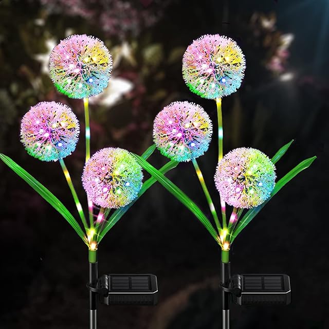 Solar Lights Outdoor Garden Decorative, EatronChoi Upgraded 2 Working Modes Waterproof Colorful Solar Dandelion Garden Lights for Patio, Yard, Lawn, Pathway, Wedding, Landscape Decor (2*36led)