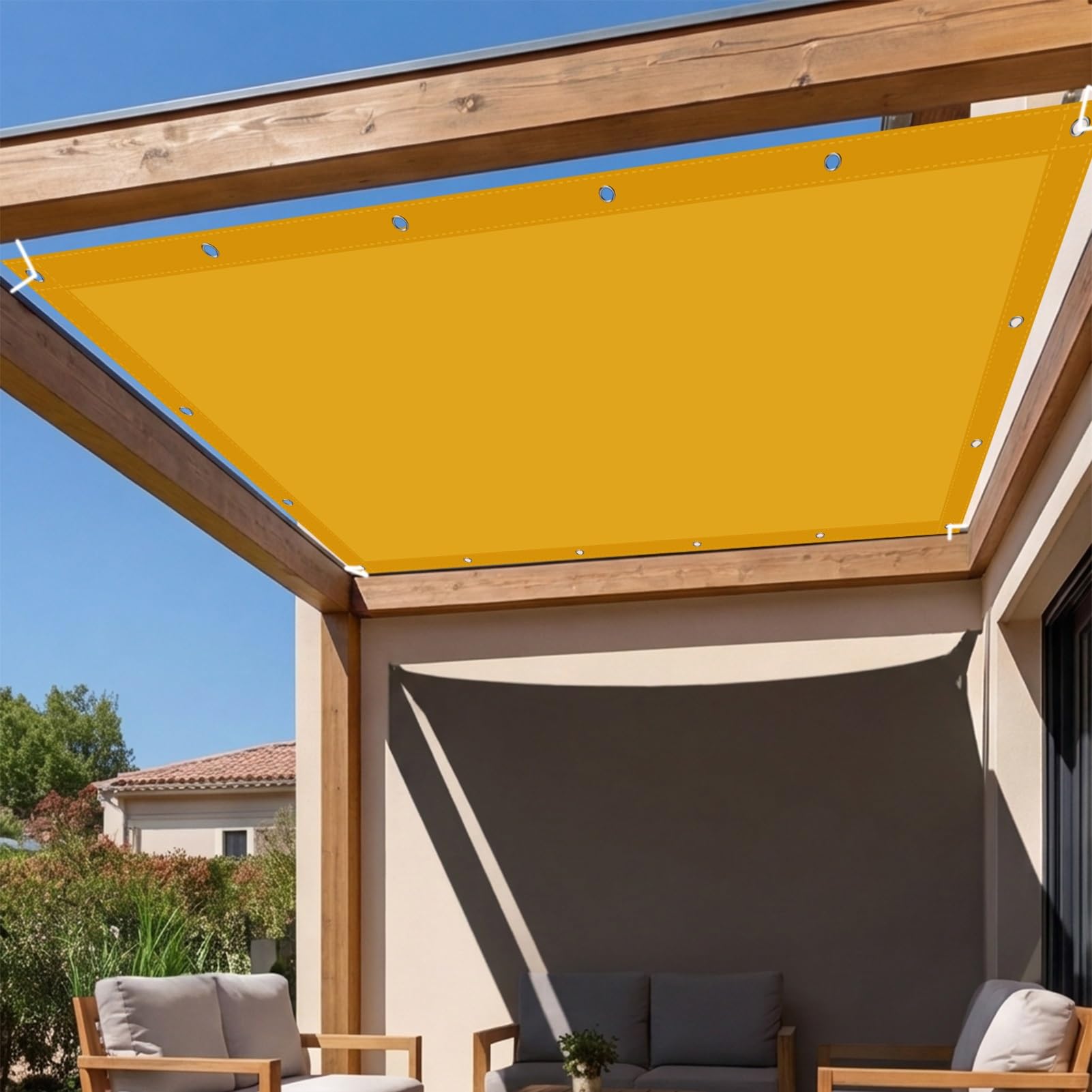 Voile solaire imperméable 400 x 545 cm anti-UV en toile PES or