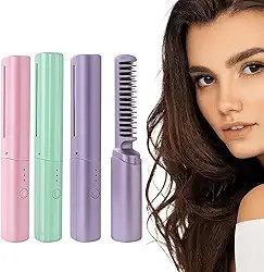 Mini Pente Alisador de Cabelo Sem Fio Recarregável Por USB Anti-Frizz Portátil, Escova Elétrica Compacta, Design Leve, Temperatura Ajustável, Ideal para Viagens e Uso Diário