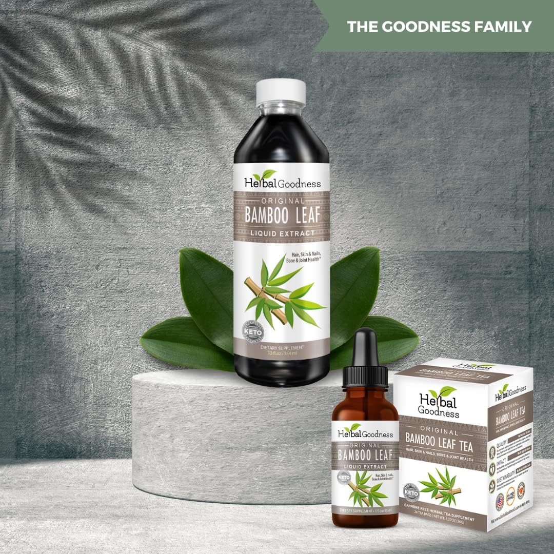 Bamboo Extract for Hair Growth - 70% Natural Silica - Vegan Collagen Superfood, Dietary Fiber for Hair, Skin, Nail & Joint Health -12(1oz) btls - Herbal Goodness