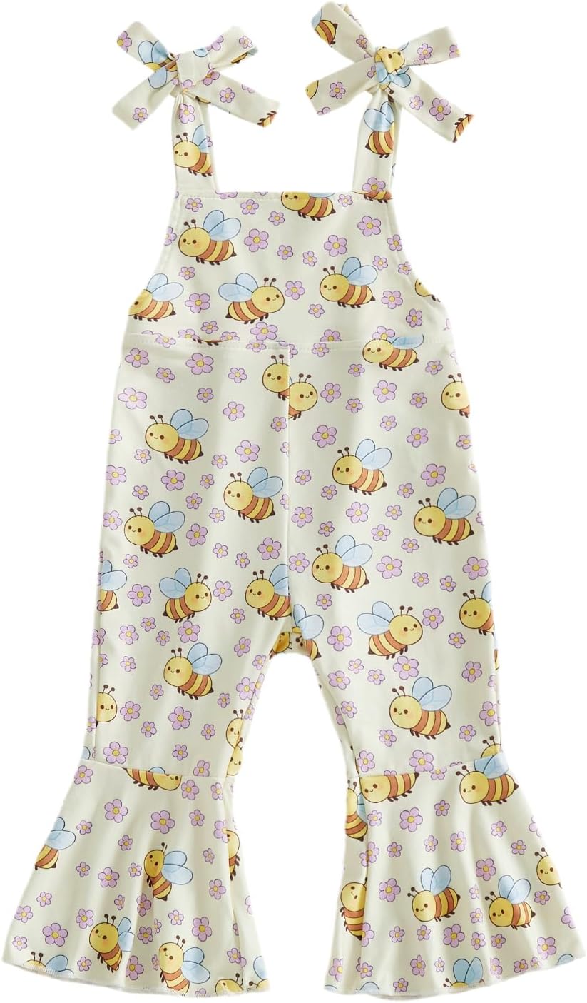 Cowgirl Outfits Toddler Girls Bell Bottom Romper Bee Overalls Floral Flare Pants Jumpsuit Western Baby Clothes