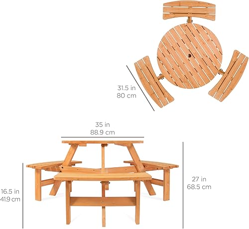 Vista 7 de Best Choice Products, juego de mesa de picnic de madera para 6 personas, de acabado natural