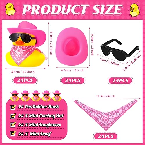 Miniatura 3 de 48 piezas de pato de goma de vaquero mini patitos amarillos pequeños patos juguetes de bañera con sombrero de vaquero cachemira bandana gafas de sol
