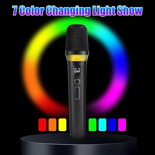 Miniatura 8 de UHF Wireless Microphones Metal Handheld Dynamic Mics with 164FT Range RGB Light Cardioid Dynamic Vocal Mic for Karaoke Party DJ Wedding Speech