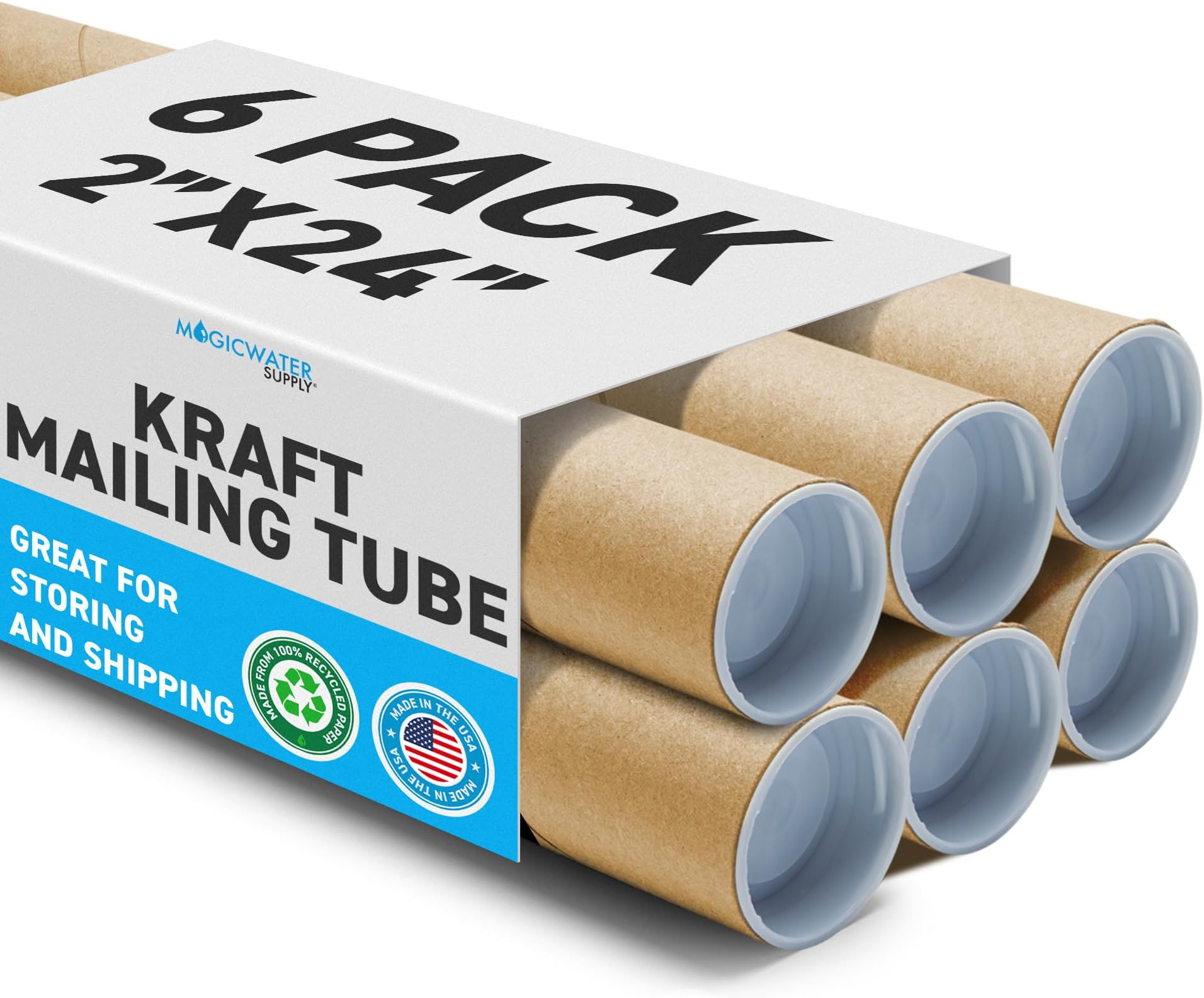 MagicWater Supply Mailing Tube - 2 in x 24 in - Kraft - 6 Pack - for Shipping and Storage of Posters, Arts, Crafts, and Documents