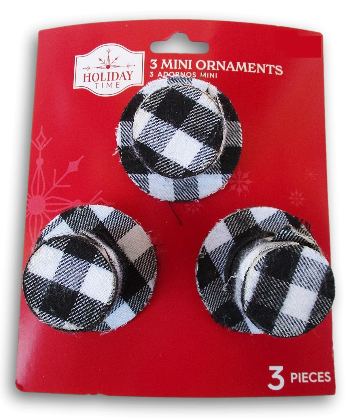 Black and White Buffalo Check Top Hat Mini Christmas Tree Ornaments - 3 Count