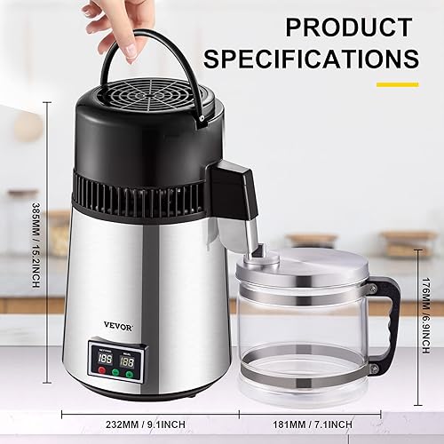 Miniatura 8 de VEVOR Water Distiller 4L Distilled Water Maker Pure Water Distiller with Dual Temperature Displays 750W Distilled Water Machine Water Distillers for