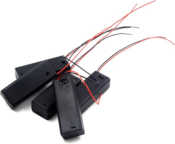 (Pack of 5 Single 1AA Battery Holder with Cover and Switch, AA Battery Holder with Leads Wires