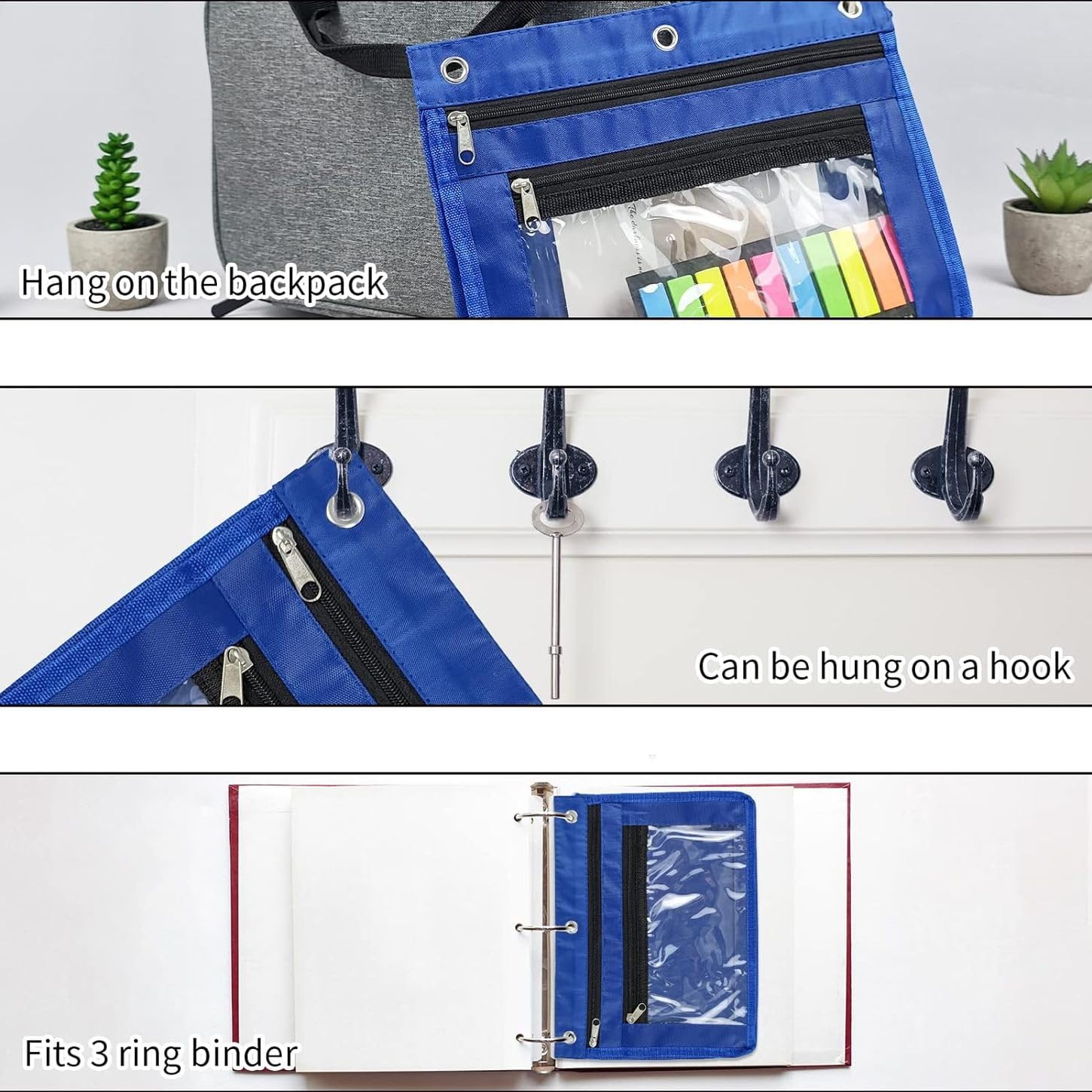 YoeeJob Estuche expandible de 1 pulgada para carpeta de 3 anillos, paquete de 18 bolsas de lápices de gran capacidad con cremallera, estuche transparente de tres anillos, adecuado para la escuela y la