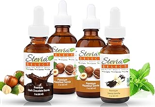 Stevia Drops Dark Chocolate, Vanilla, & 2 Hazelnut Stevia Select Keto Coffee Sugar-Free Stevia Flavors Bundle (4) Pack