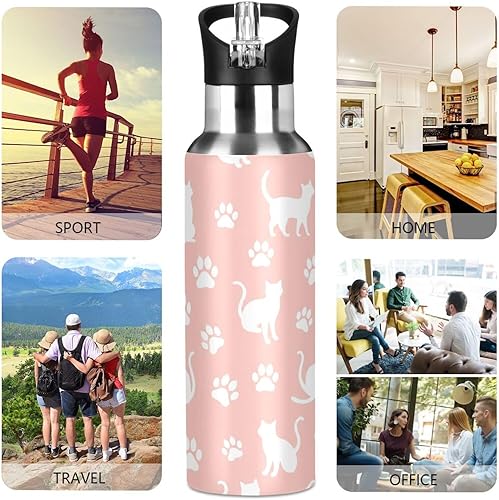 Miniatura 5 de BPA-Free Sport Water Bottle Insulated 32 Oz, Stainless Steel Vacuum Insulated Water Bottle for Gym Outdoor Travel School, Cat Paw Prints Pastel