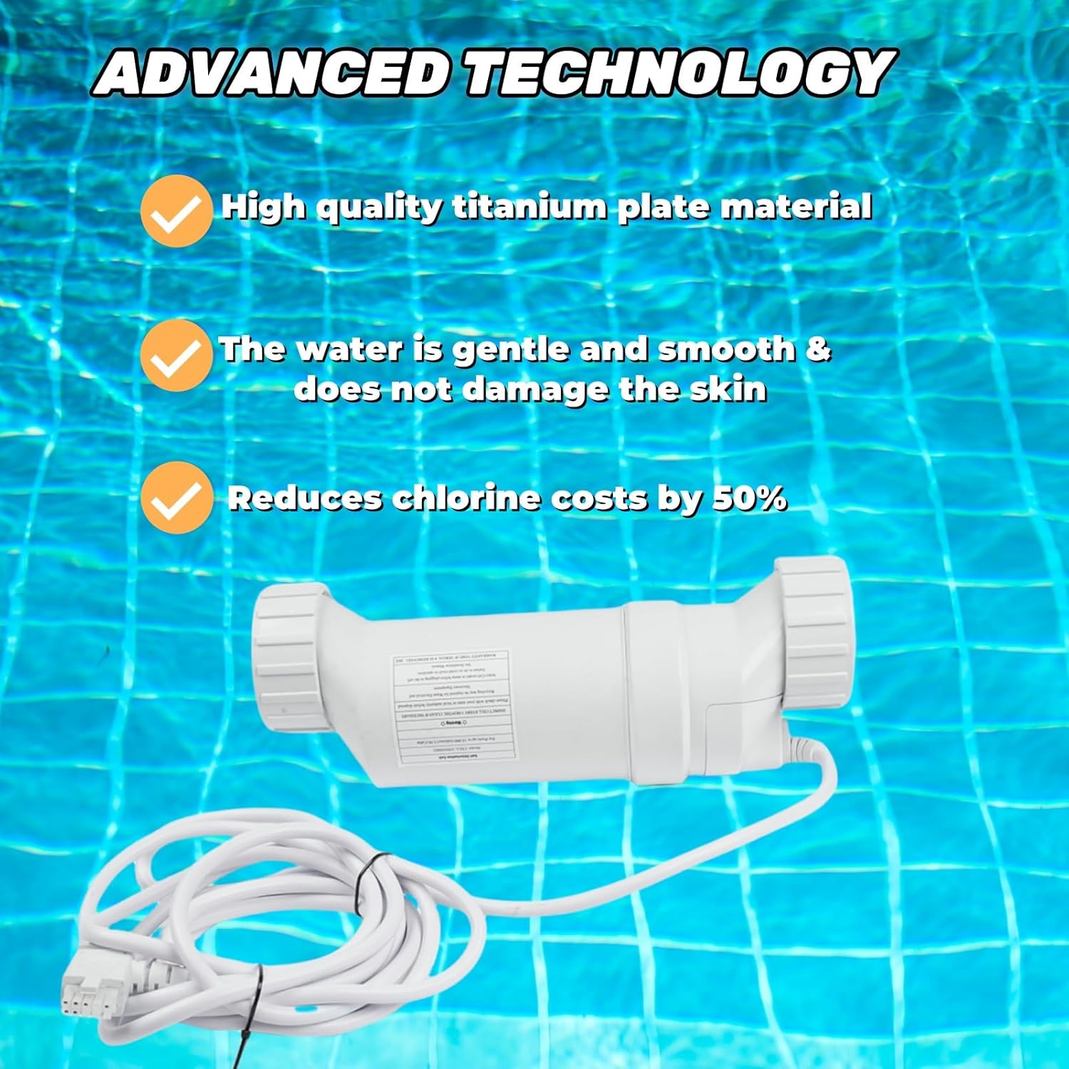 Salt Cell Pool Chlorination System, W3T-Cell-3 Salt Pool with 15 ft Cable, 15000 Gallon Salt Maker for In-Ground Pools, Compatible with Hayward Salt Pool T3 Mixizap