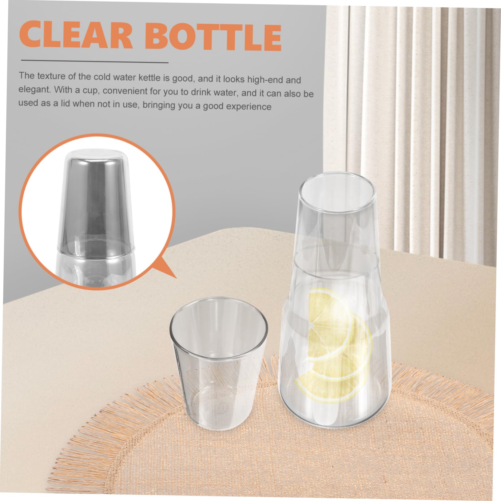 Glas Wasserkaraffe 800ml mit Tasse als Deckel für Bad und Bett
