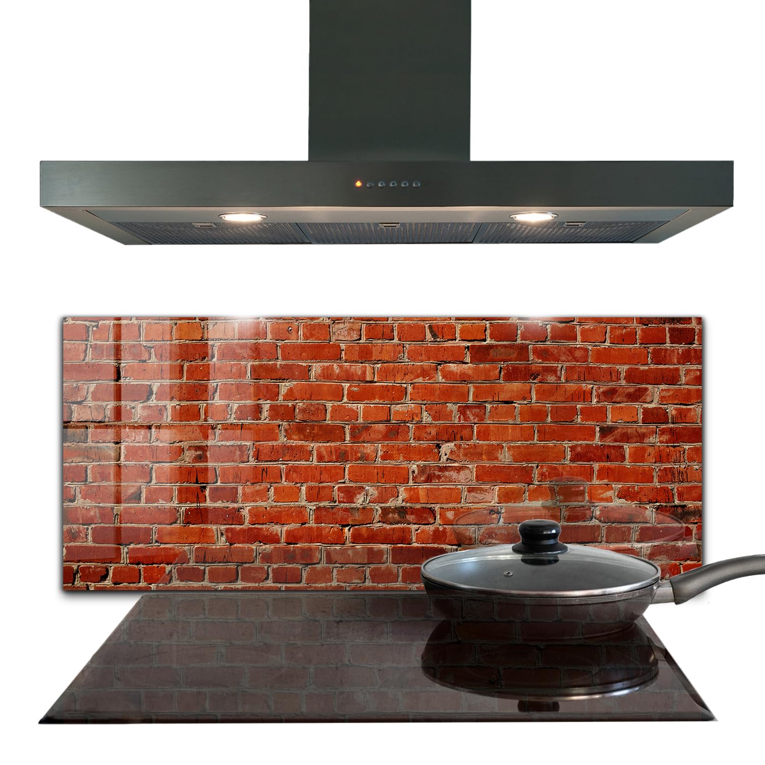 Panneau de cuisine pour fond de hotte verre trempé effet mur de briques