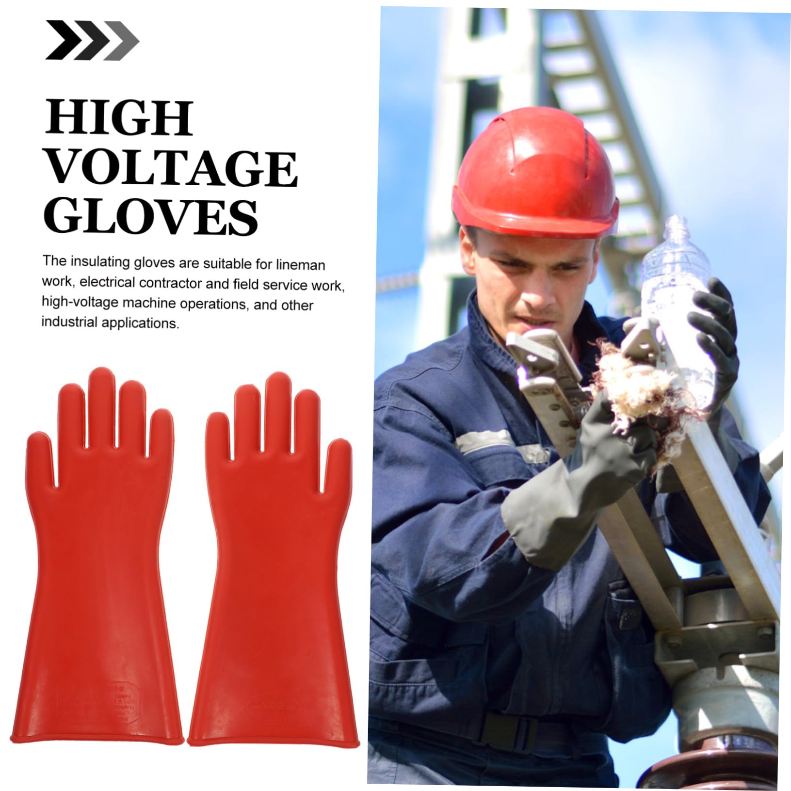 HOMSFOU Rote Gummi Isolierhandschuhe 1 Paar für Hochspannung, Arbeit | Ergonomische Handfläche, Leichte Flexibilität, für Industrielle Anwendungen und Elektrofachbetrieb